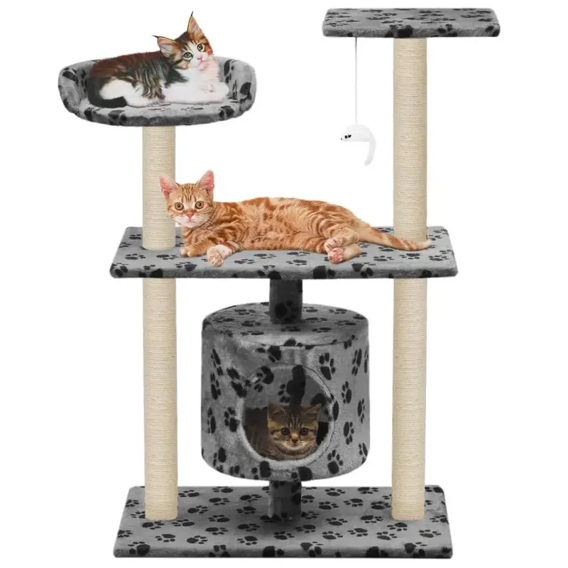 Berkfield Home Unisex Grey Cat Tree With Sisal Scratching Posts 95 Cm Paw Prints