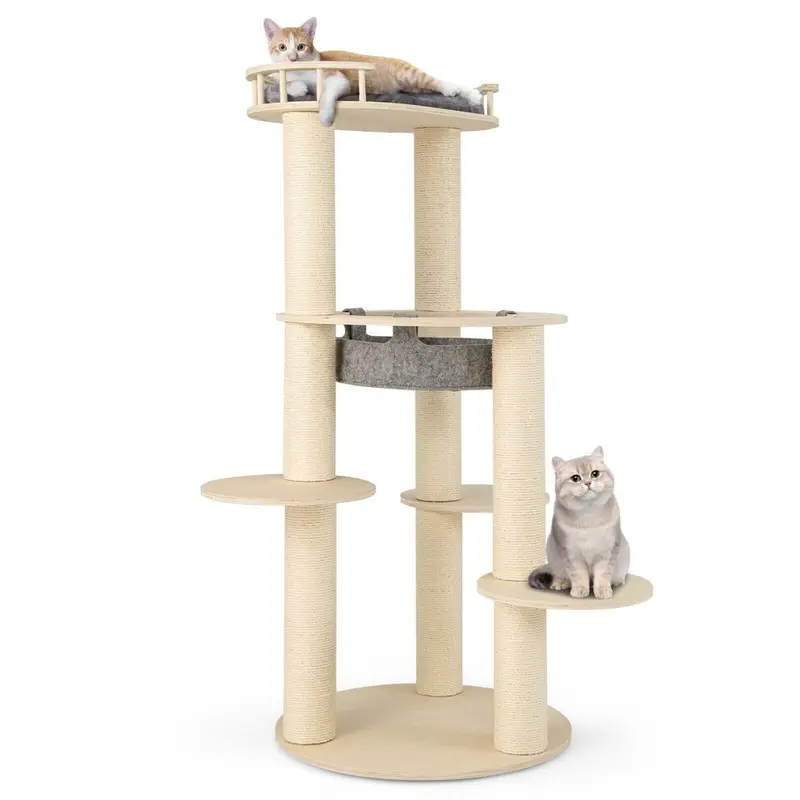 New Costway 150Cm Multi-Level Cat Tree Wooden Cat Tower Pet Play House Large