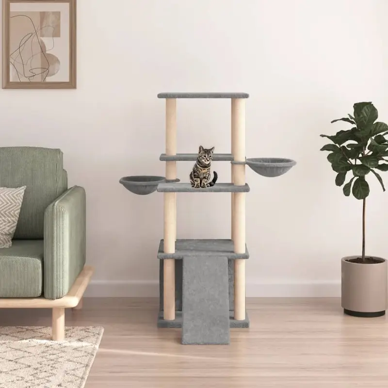 Berkfield Home Unisex Grey Cat Tree With Sisal Scratching Posts Light 133 Cm