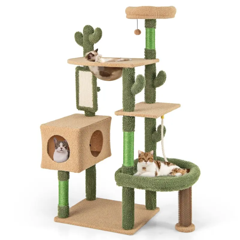 Costway 150 Cm Cactus Cat Tree Indoor Multi-Level Cat Tower W/ Condo & Plush Perch