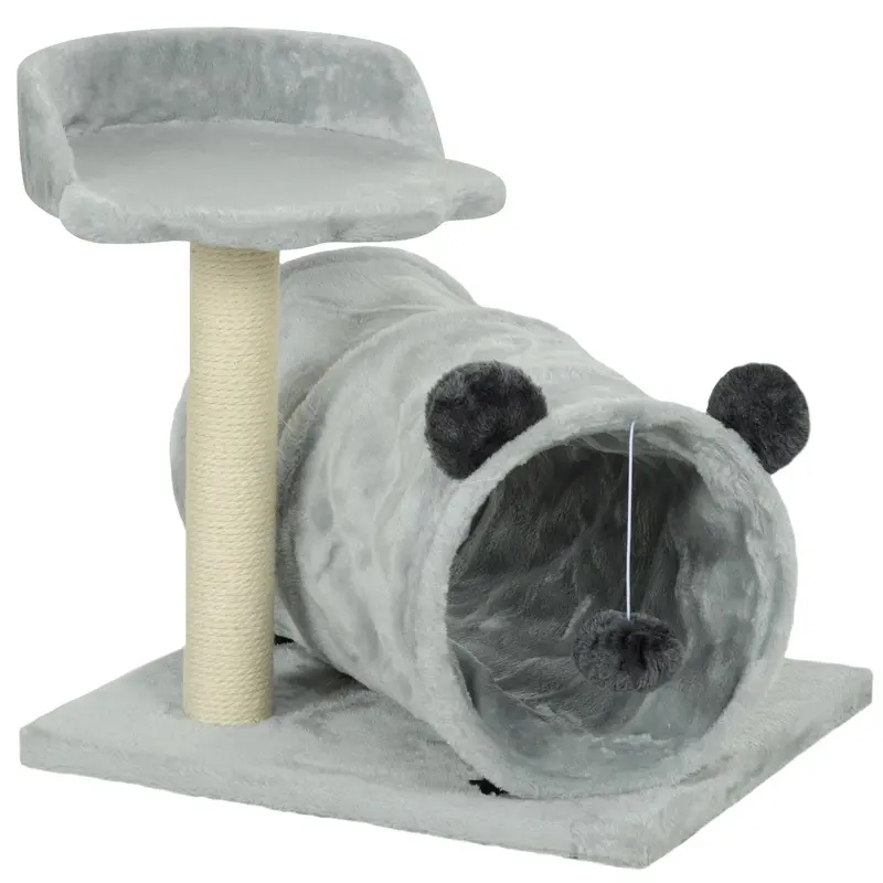 PawHut 47cm Small Cat Tree w/ Scratching Post, Bed, Cat Tunnel, Toy Ball, Grey   Aosom UK