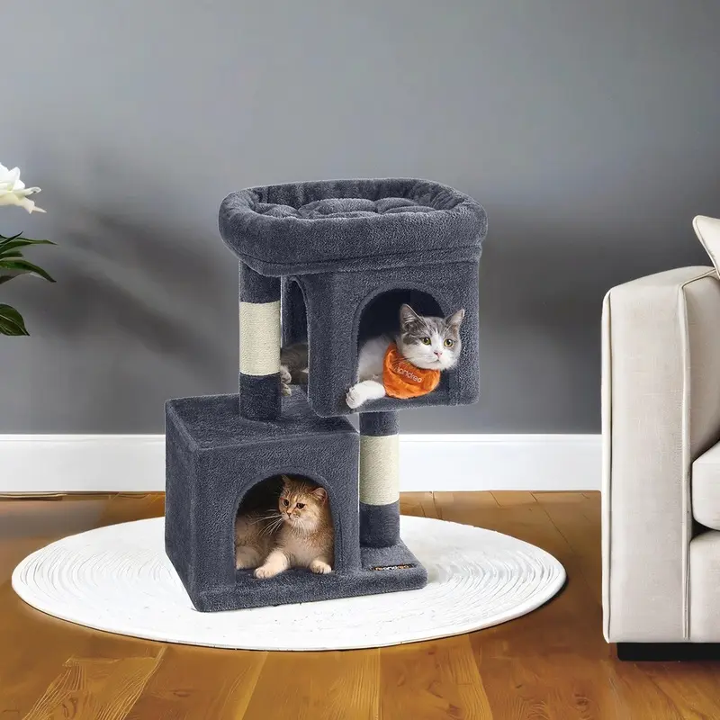 Cat Tree, Cat Tower, with Large Cat Perch, Smoky Grey / 40 x 30 x 67 cm