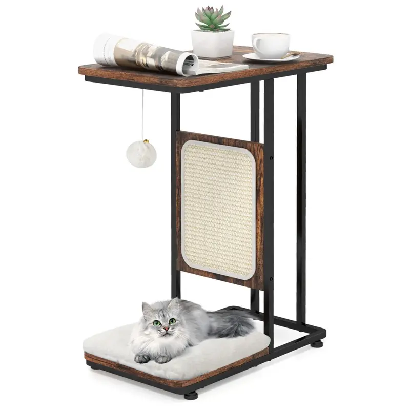New Costway C-Shaped Cat Side Table Modern Cat Tree & End Table