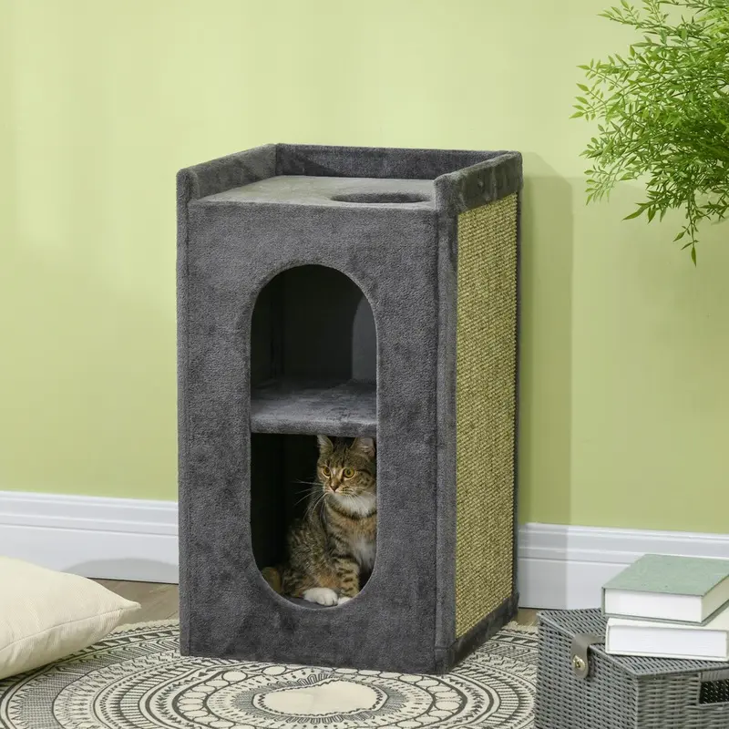 Pawhut Cat Scratching Post W/ Carpet Base Hanging Toy - Beige