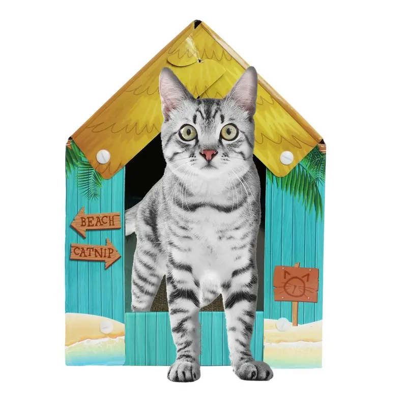 American Cat Club Cat House With Scratcher & Catnip Included - Summer Kitty Cove