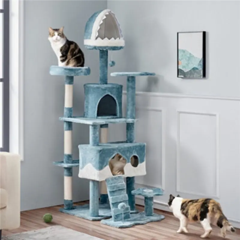 Yaheetech 184 Cm H Ocean Themed Cat Tree With Scratching Posts And Perches Blue