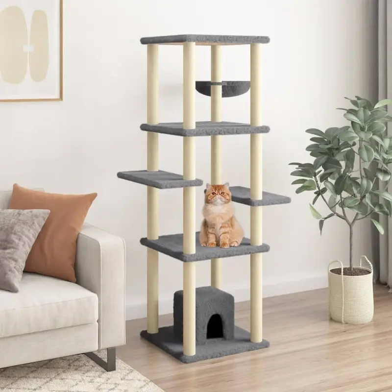 Berkfield Home Unisex Grey Cat Tree With Sisal Scratching Posts Dark 154 Cm