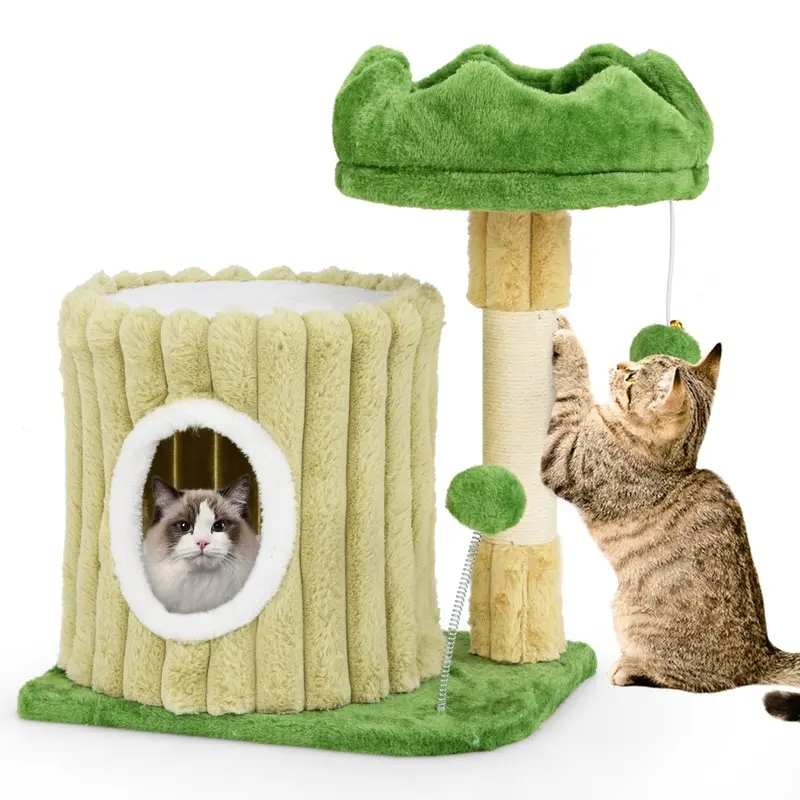 Costway Green Cute Cat Tree With Sisal Scratching Posts And Plush Padded Perch