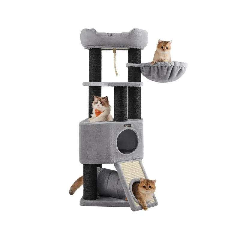 Large Cat Tower with Fluffy Plush Perch Light Grey, Light Grey