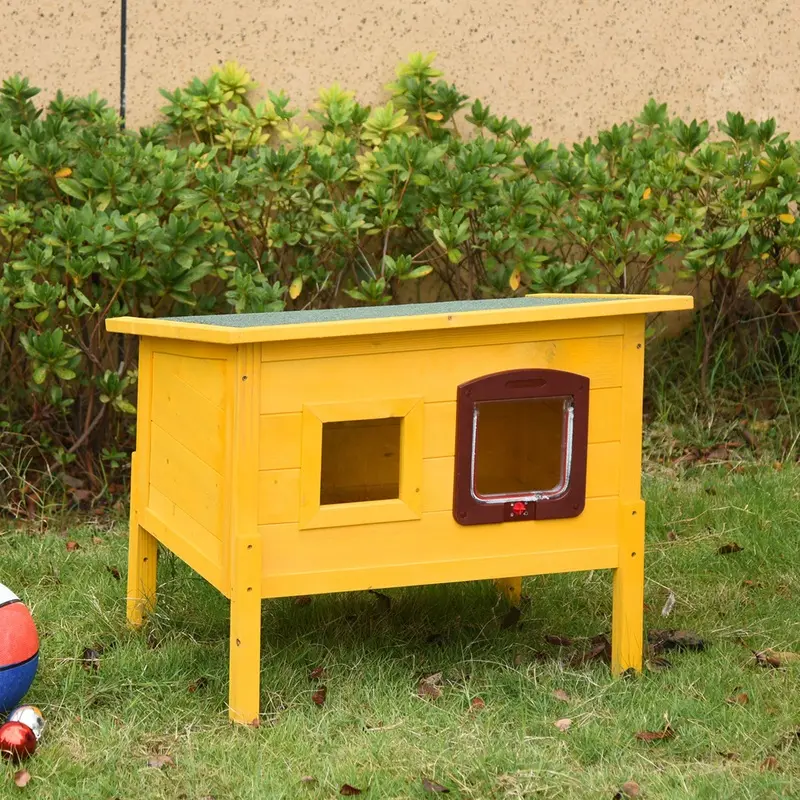 Pawhut Wooden Pet House With Openable Roof Water Resistant Yellow