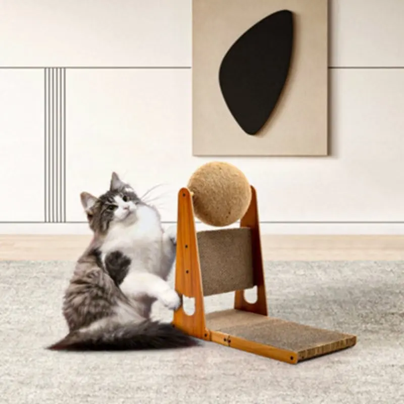 Thehotsale L-Shaped Cat Scratcher With Cat Scratching Ball 50Cm W X 25Cm D X 47Cm H