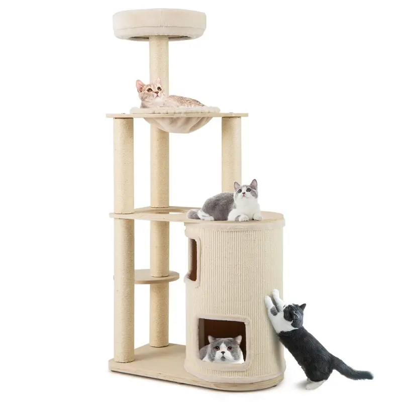 New Casart Tall Cat Tree For Indoor Cats Modern Wood Cat Tower-Natural