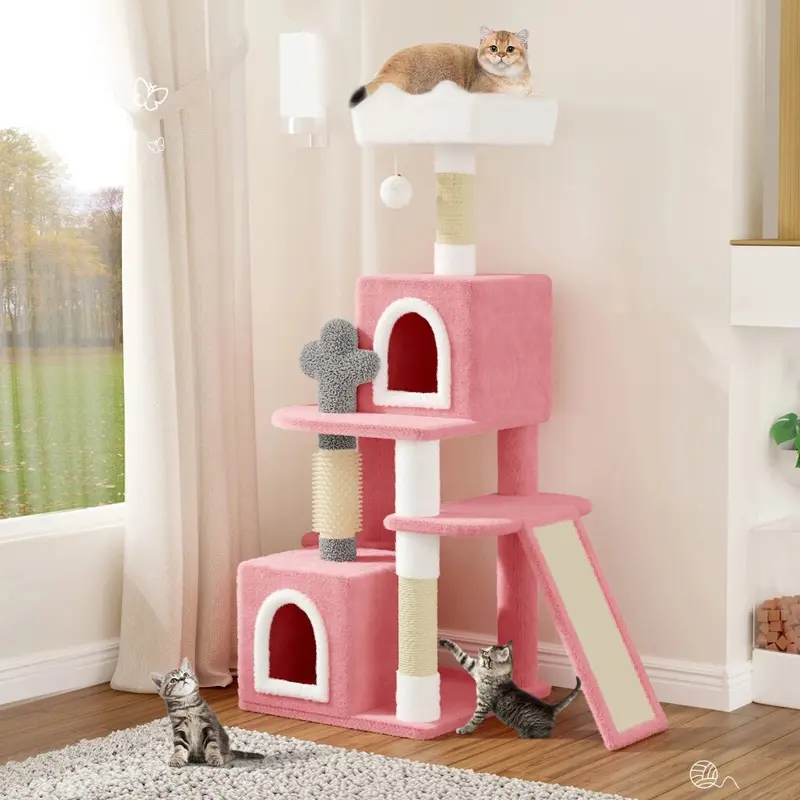 New Kono (Pink) Multi-Level Cat Tower For Indoor Cats With Sisal Scratching Pink 131Cm