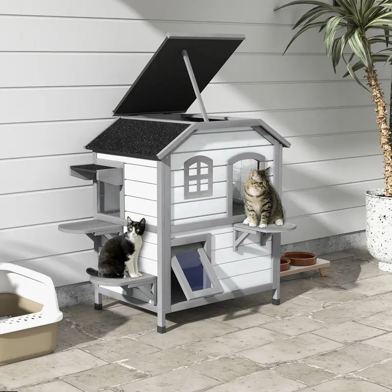 Pawhut Kitten Condo With Openable Roof Catio Enclosure Furniture White