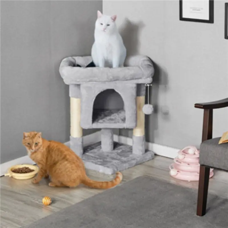 Yaheetech 59Cm 2-Level Cat Tower Cat Tree Condo With Wide Perch Light/Grey
