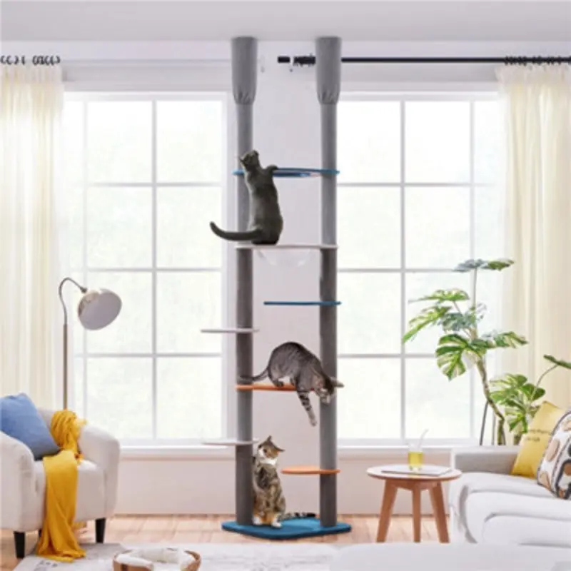 Yaheetech Floor-To-Ceiling Cat Tree With Clear Bowl And Perches Small