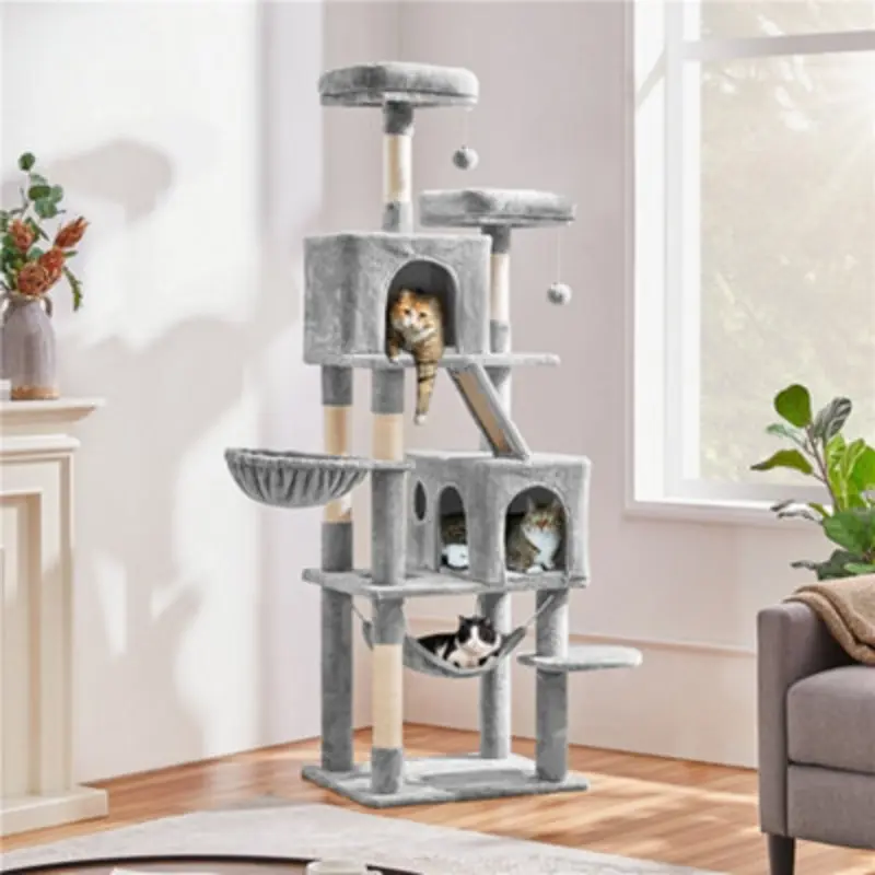 Yaheetech Multi Level Cat Tree With 2 Cozy Perches Light/Grey