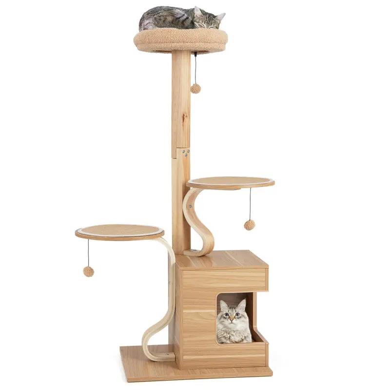 Costway Wooden Cat Tree Tall Cat Tower Cat Climbing Gurniture 129Cm