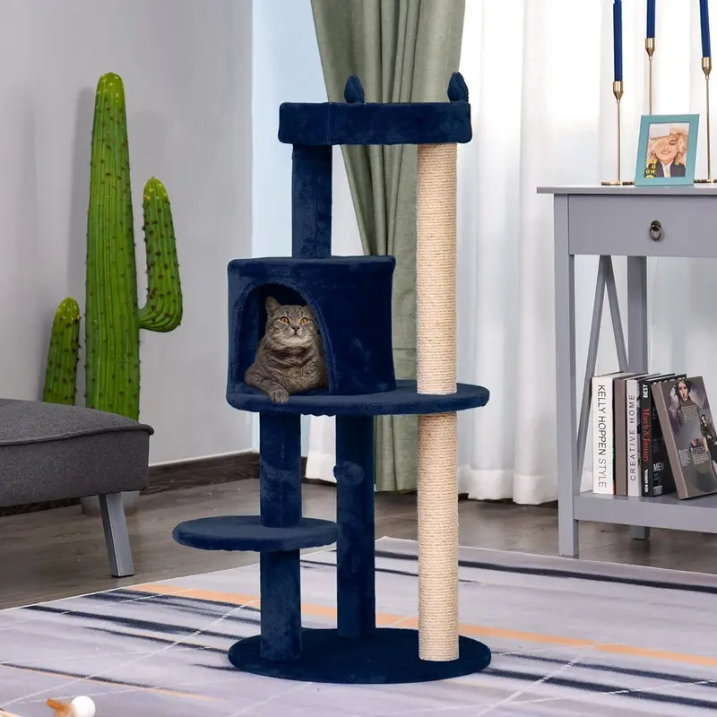 Pawhut 4 Tiers Cat Tree With Scratching Posts 104Cm Blue