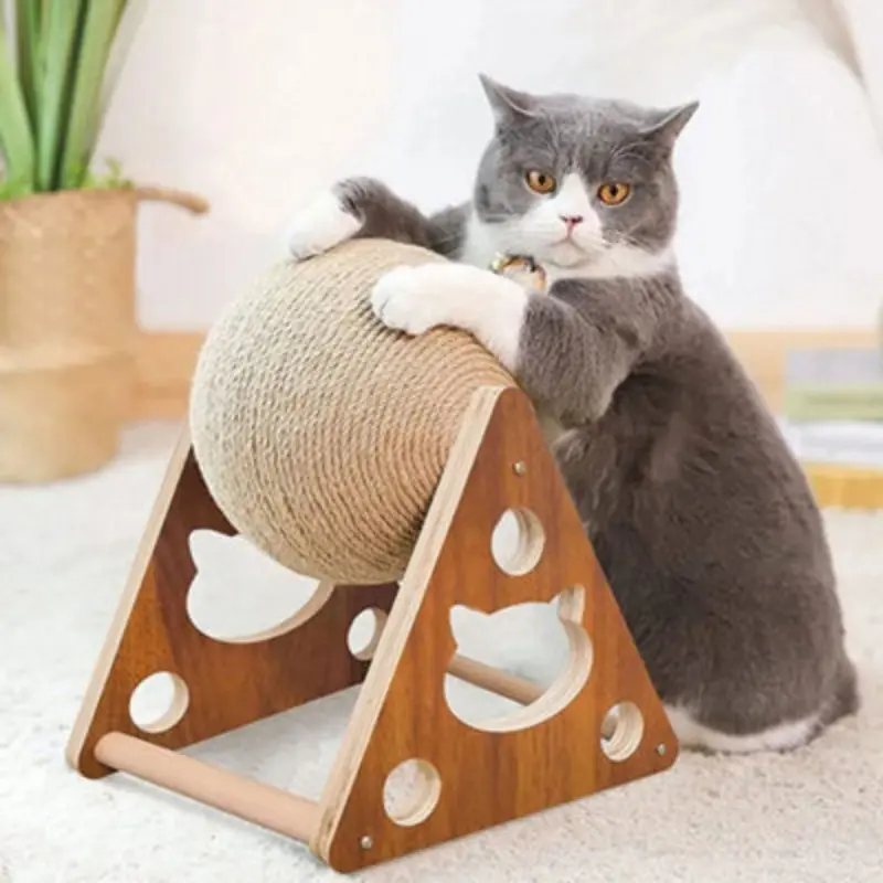 Thehotsale Triangle Cat Scratching Ball Natural Sisal Scratcher Pet Toy 17Cm(H)