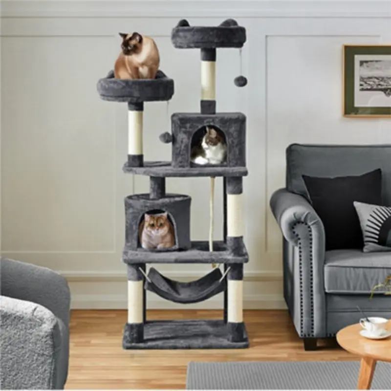 Yaheetech 158Cm Multilevel Cat Tree Tower With 2 Condos & Scratching Post Dark/Grey