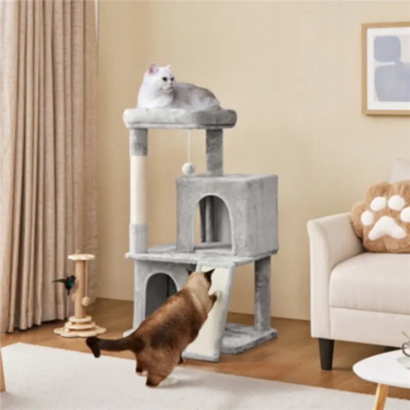 Yaheetech Light/Grey Multilevel Cat Tower With Double Condos And Scratching Posts