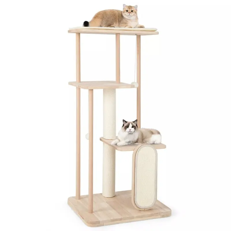 New Casart Tall Solid Wood Cat Tree Home 4-Tier Cat Tower W/Beech Post 126Cm