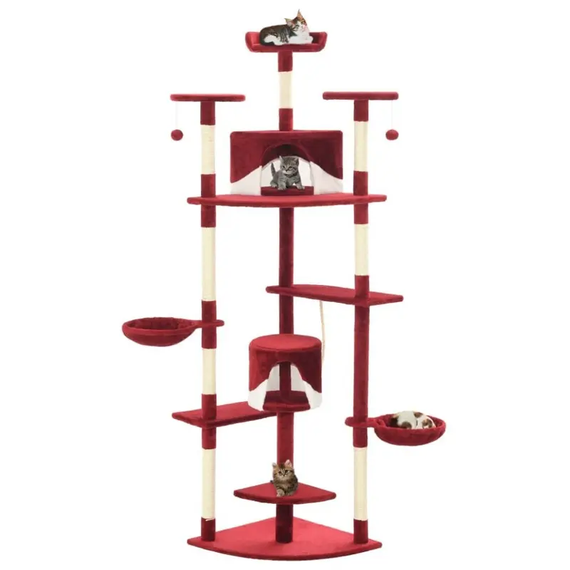 New Vidaxl Cat Tree With Sisal Scratching Posts And Playhouse Red/White 170531 203Cm