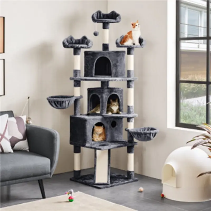 Yaheetech 194Cm Large Cat Tree Tower With 3 Condos, 3 Perches, Dangling Ball Dark/Grey