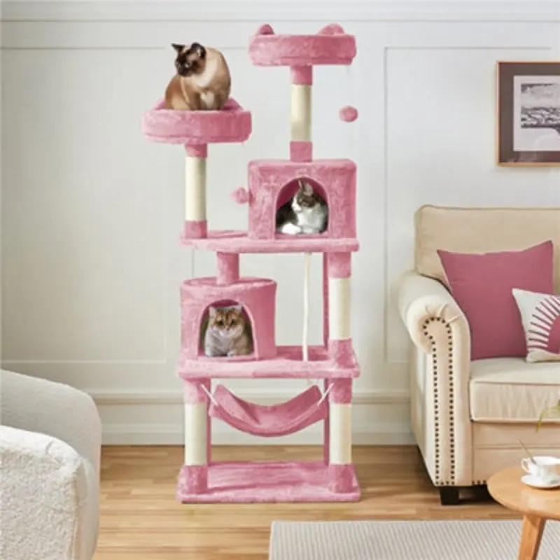 Yaheetech Pink Multilevel Cat Tree Tower With 2 Condos & Scratching Post 158Cm