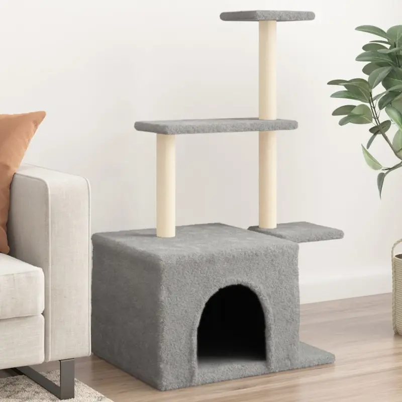 Berkfield Home Unisex Grey Cat Tree With Sisal Scratching Posts Light 110 Cm