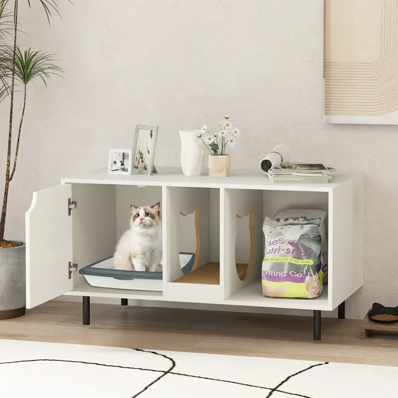 New Costway Cat Litter Box Enclosure Hidden Cat Washroom With Storage- White Large