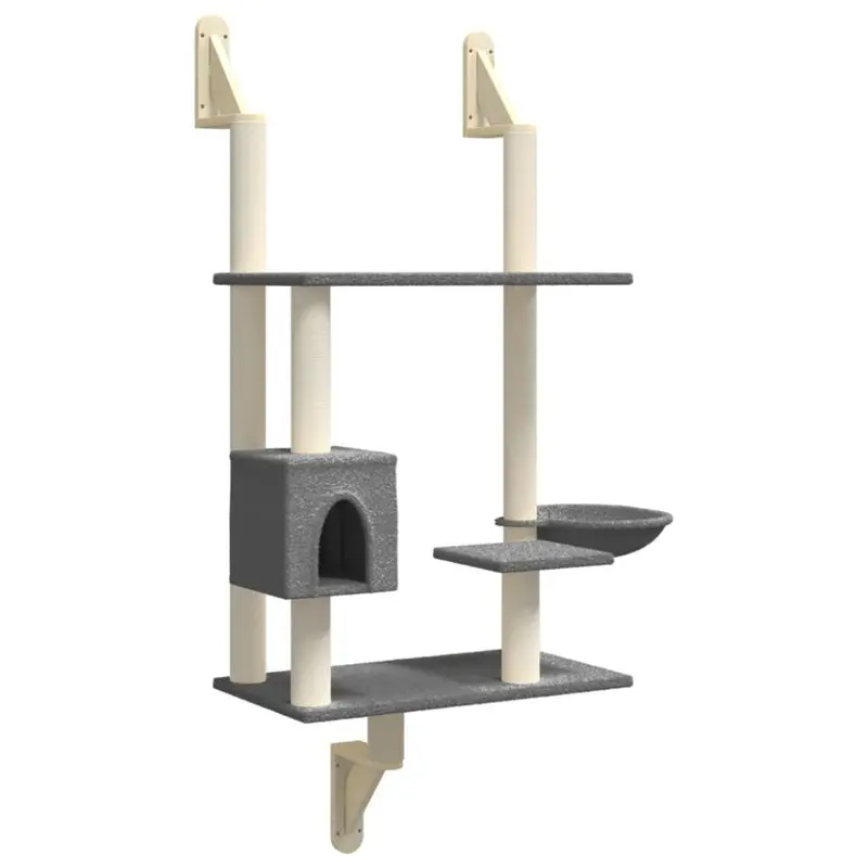 New Vidaxl Wall-Mounted Cat Tree With Scratching Post Cat Climbing Tower Dark/Grey