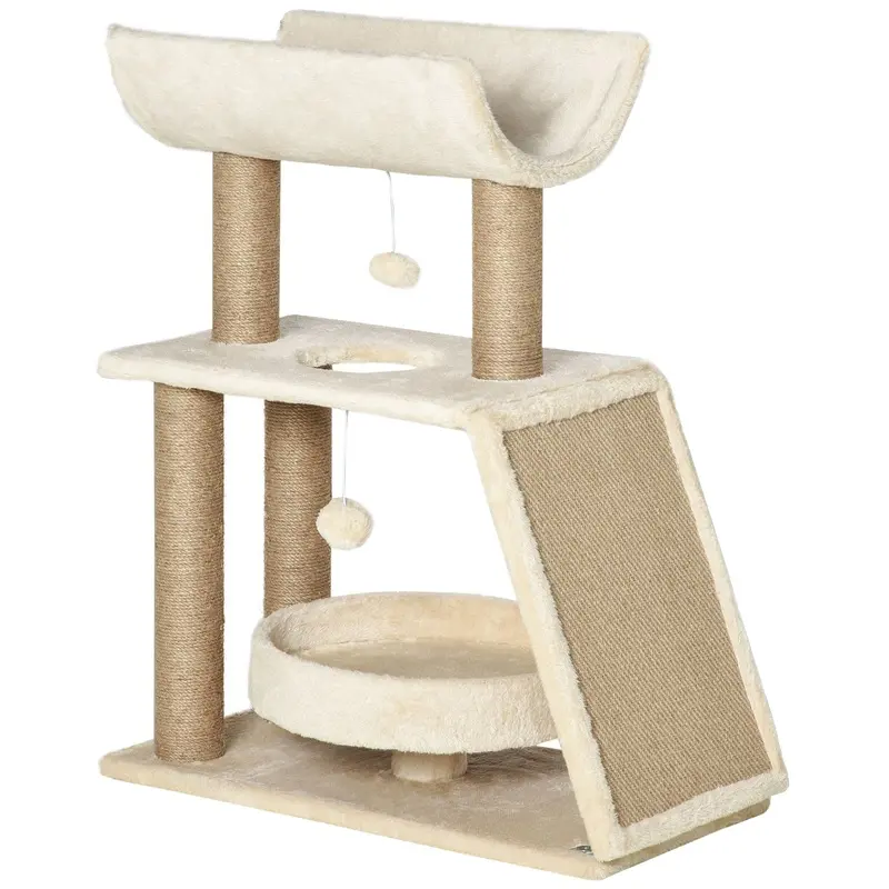 PawHut Cat Tree Kitten Tower w/ Scratching Post - Pad - Bed - Perch - Ball - Brown  | TJ Hughes