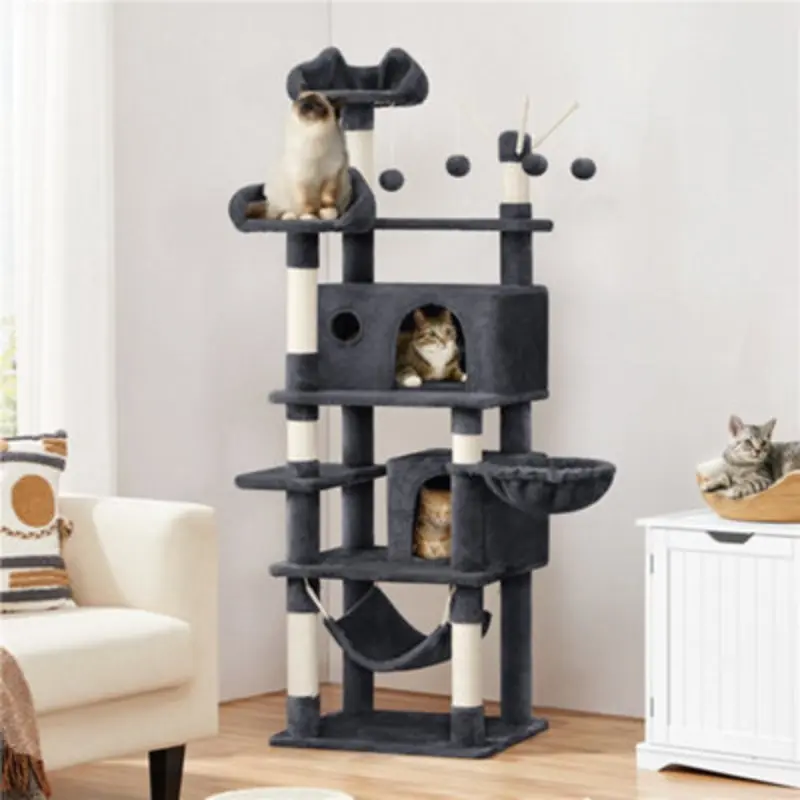 Yaheetech 170Cm Multilevel Cat Tree Plush Cat Tower Large Dark/Grey