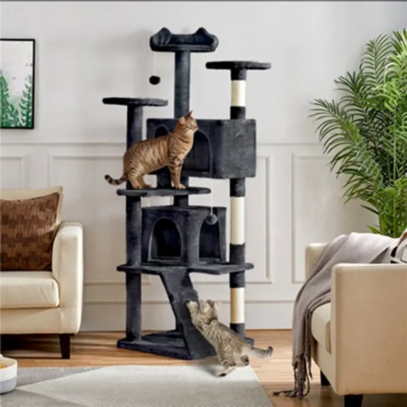 Yaheetech Black Multilevel Cat Tree Indoor Plush Cat Tower 178Cm