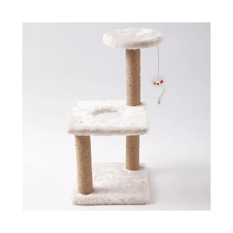 (JuteBeige) Sisal Threestory Column Cat Self Hi Toy For Pet Entertainment And Exercise
