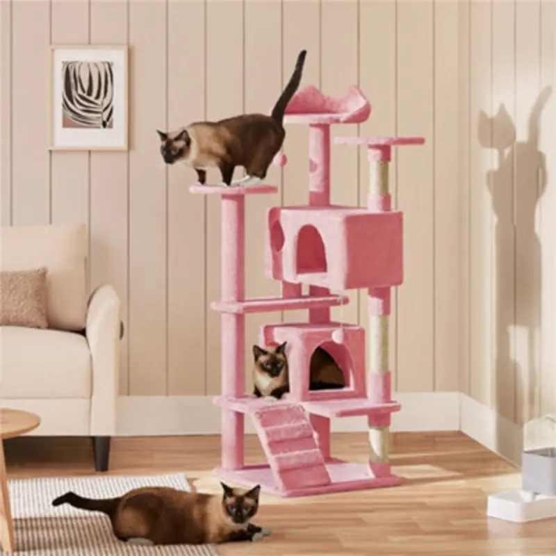 Yaheetech 137Cm Cat Tree Tower With Scratching Posts - Pink