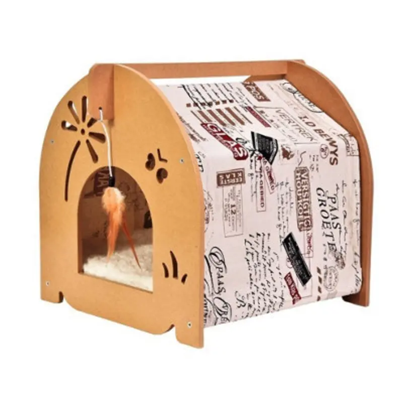 B&Q Ca&T Cat Scratching Play House Den Bed Scratcher Play Condo Biege Light
