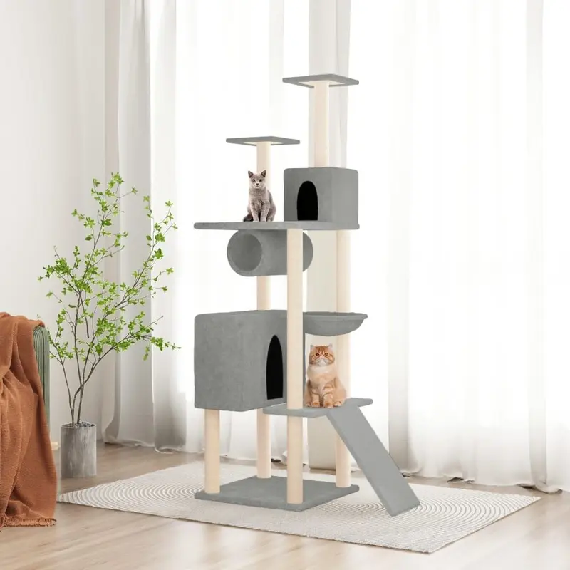 Berkfield Home Unisex Grey Cat Tree With Sisal Scratching Posts Light 168 Cm