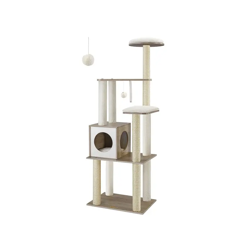 Cat Tower with Scratching Posts Padded Perches, Greige
