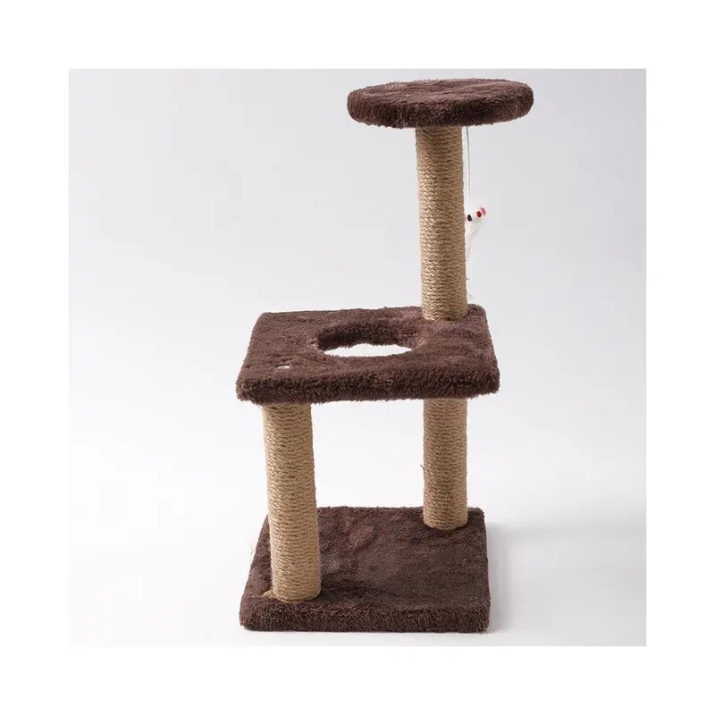 (JuteBrown) Sisal Column Threestory Cat Self Hi Toy For Pet Entertainment Exercise And