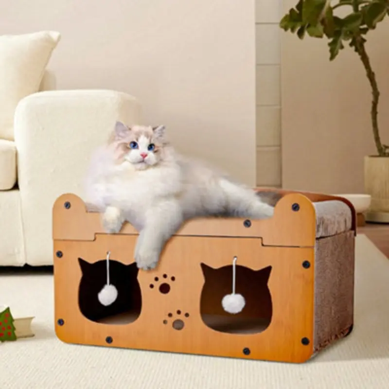 Living And Home Pet Cat Scratcher Bed With Hanging Plush Balls