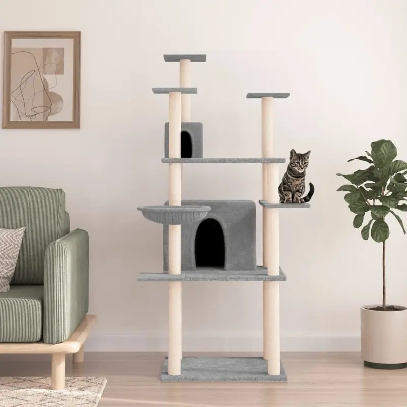 Berkfield Home Unisex Grey Cat Tree With Sisal Scratching Posts Light 166 Cm