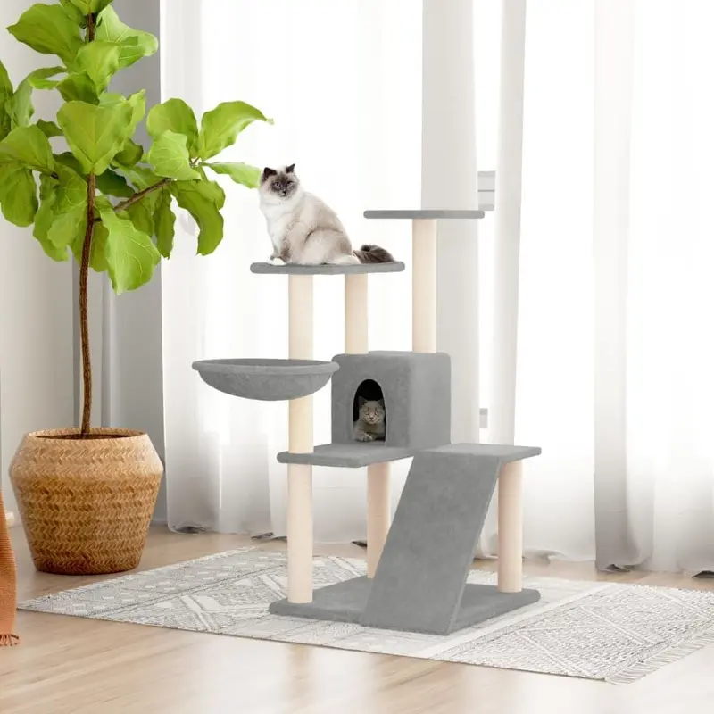 Berkfield Home Unisex Grey Cat Tree With Sisal Scratching Posts Light 94 Cm