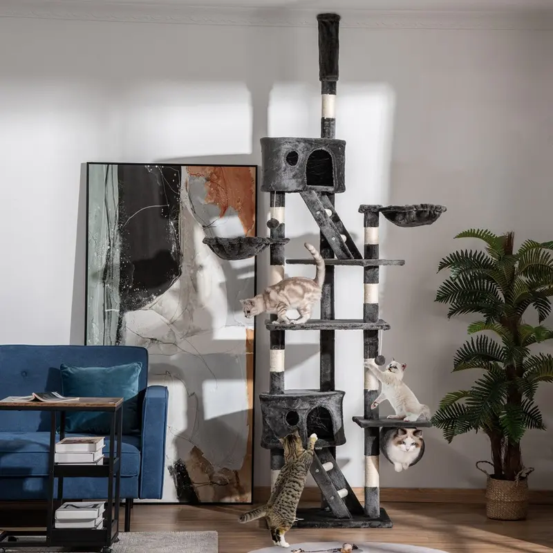 Pawhut 240-260Cm Floor To Ceiling Cat Tree With Scratching Posts - Dark Grey