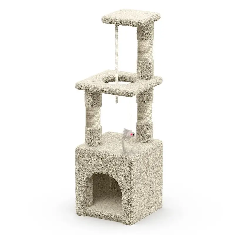 VOUNOT Cat Tree Tower, 88cm Multi Level Cat Climbing Play House, Beige