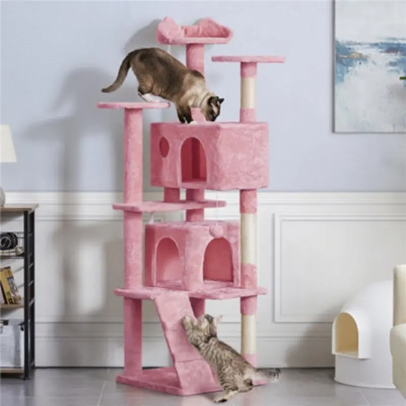 Yaheetech 178Cm Multilevel Cat Tree Indoor Plush Cat Tower Pink