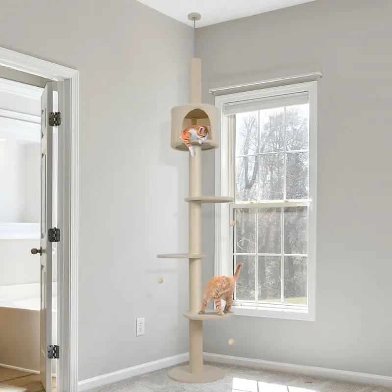 Elecwish Beige (Beige) Floor To Ceiling Cat Tree Kitty Scratching Post Uk Size 4