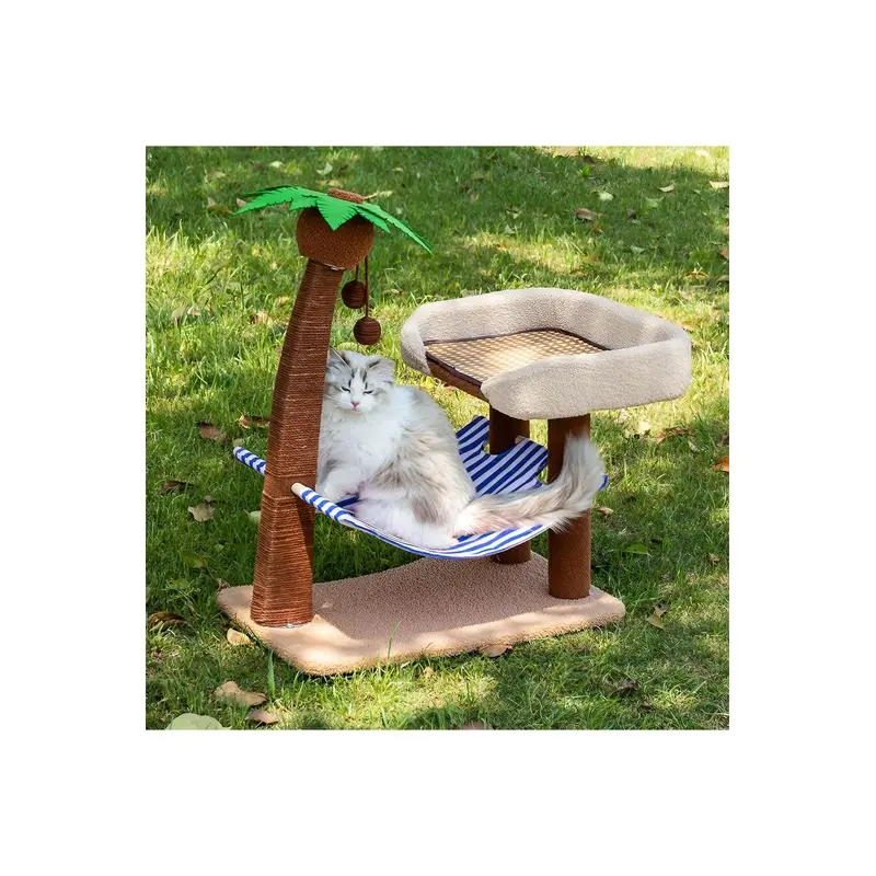 Living And Home Unisex Brown Coconut Cat Tree With Hammock And Sisal Perch